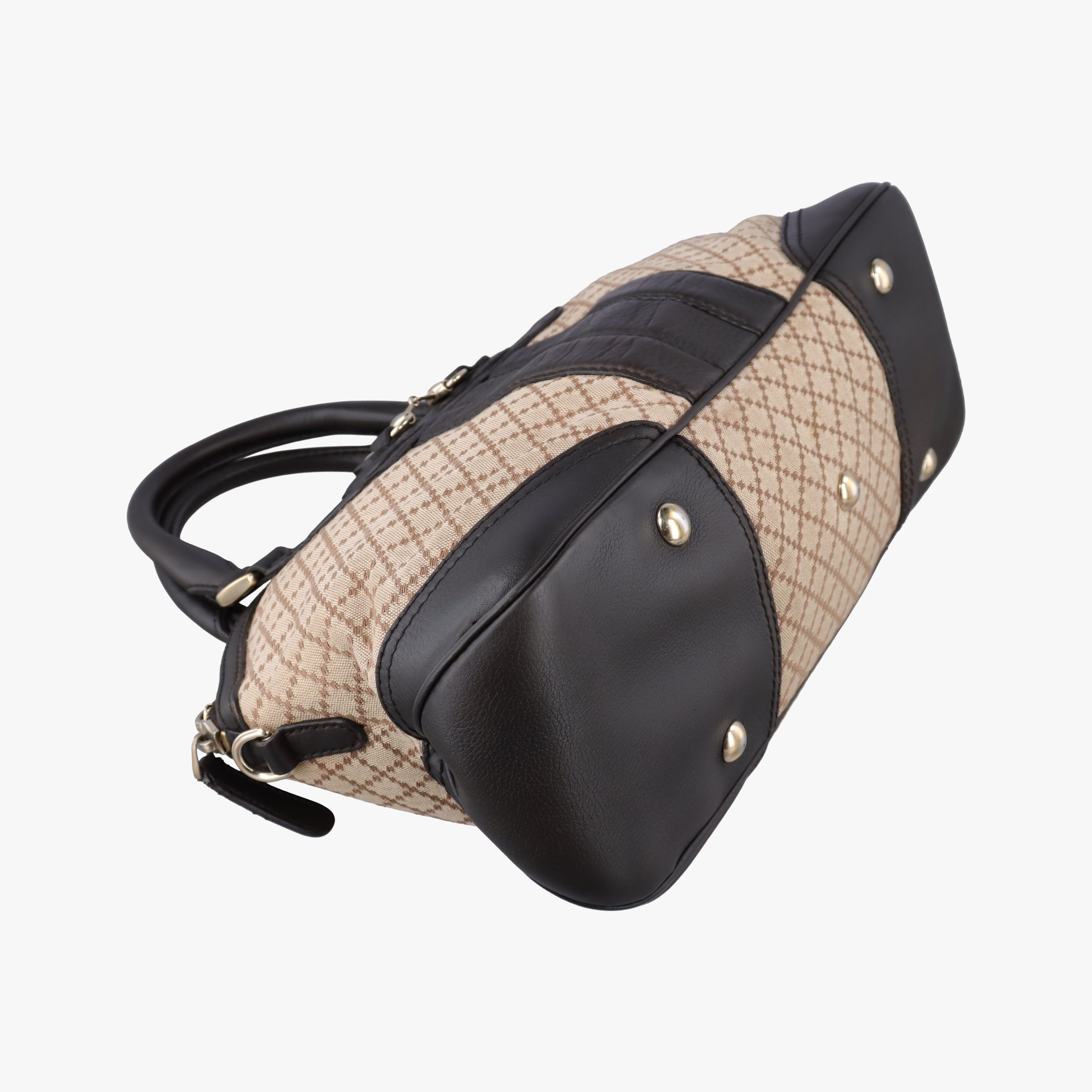 Pre-owned Gucci Horsebit Diamante Beige × Dark Brown Canvas×Leather 247286 handbag | stylenewstar