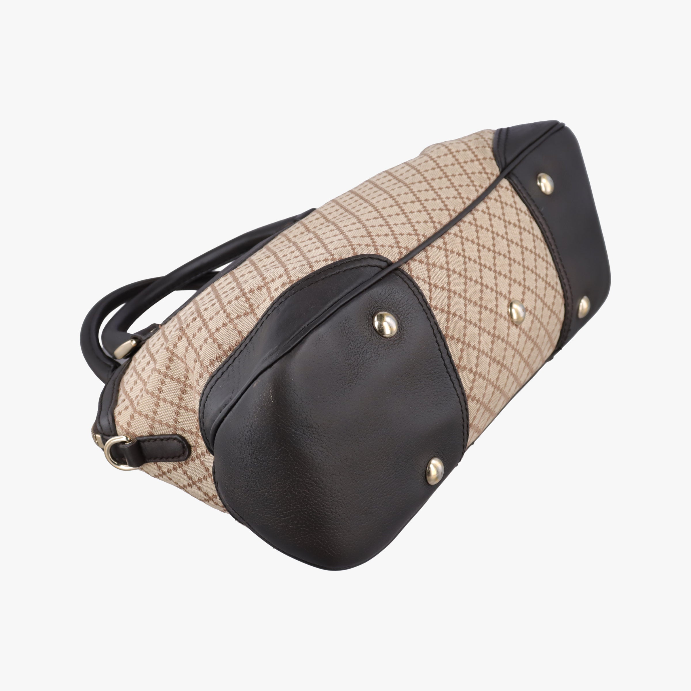 Pre-owned Gucci Horsebit Diamante Beige × Dark Brown Canvas×Leather 247286 handbag | stylenewstar