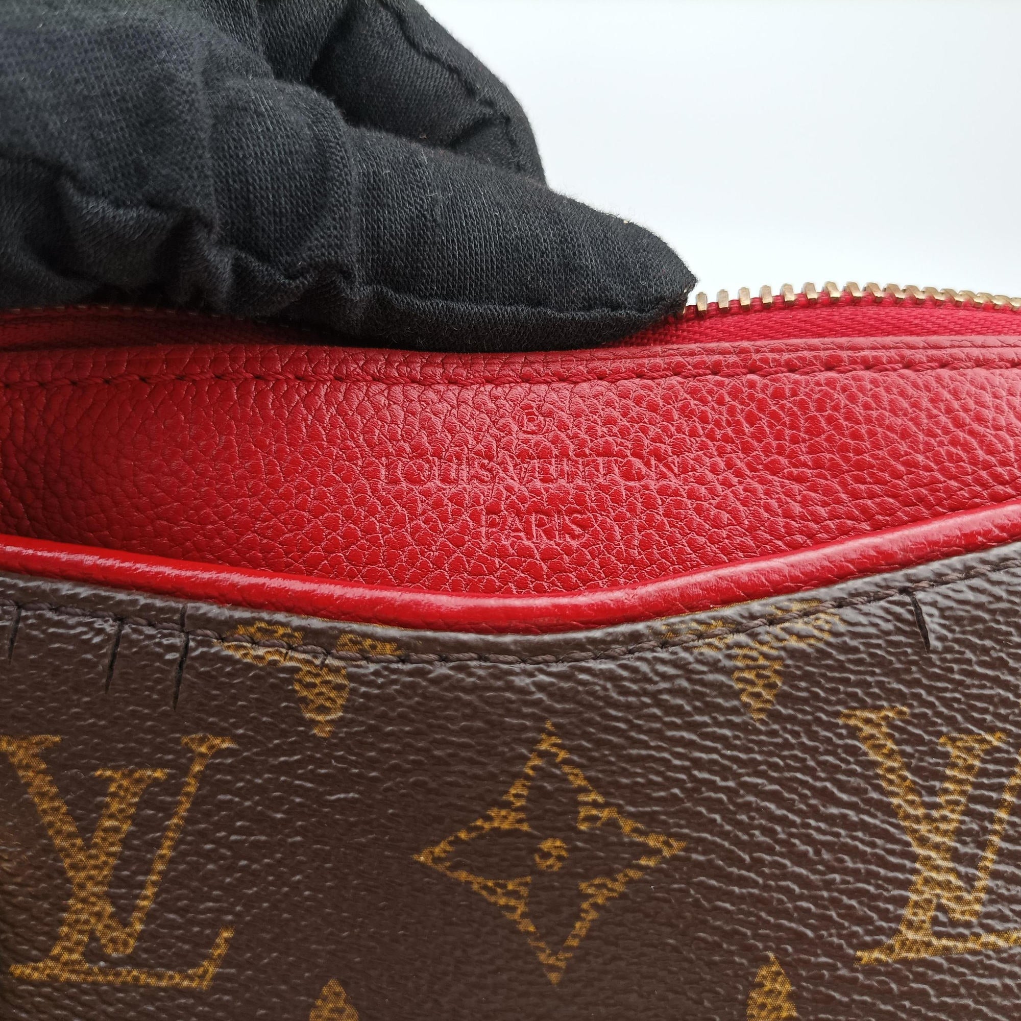 Pre-owned Louis Vuitton PALLAS brown×CERISE Monogram Canvas×calf leather M41175 handbag | stylenewstar