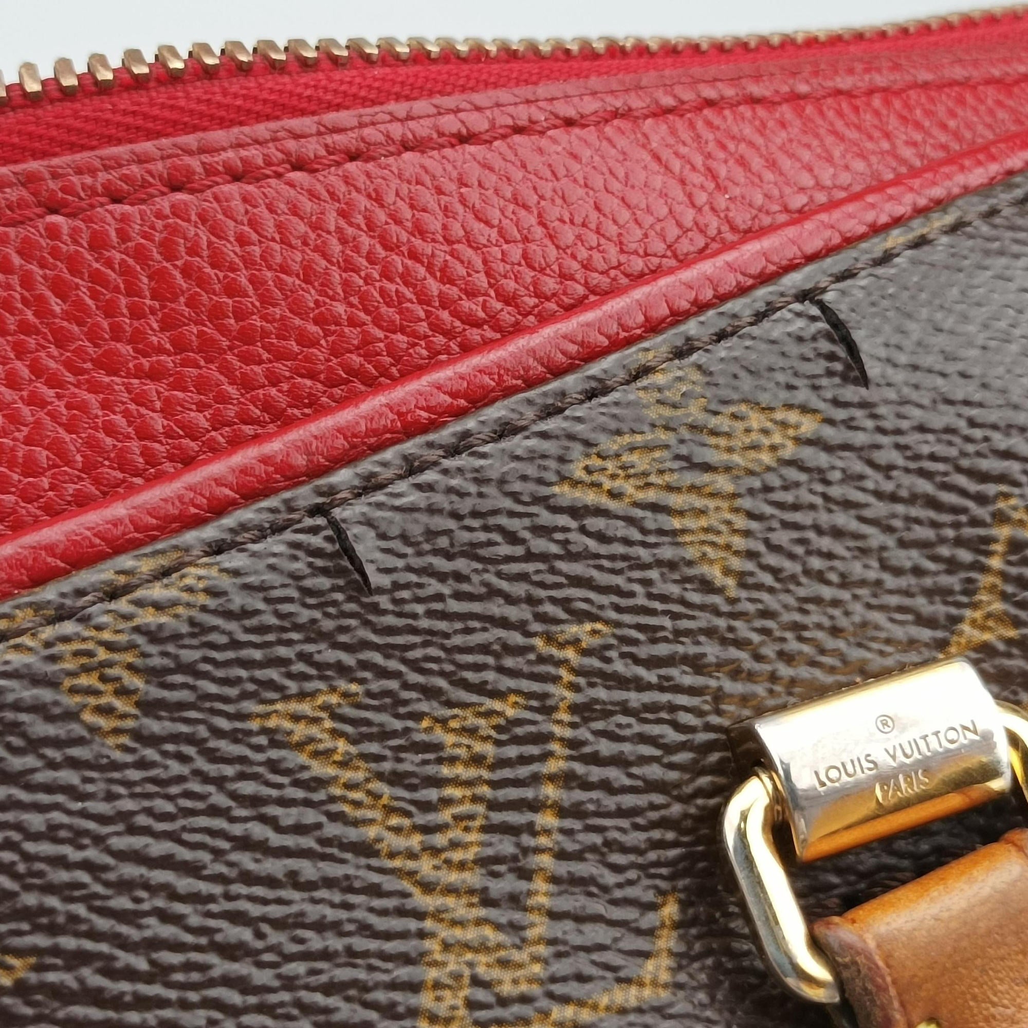 Pre-owned Louis Vuitton PALLAS brown×CERISE Monogram Canvas×calf leather M41175 handbag | stylenewstar