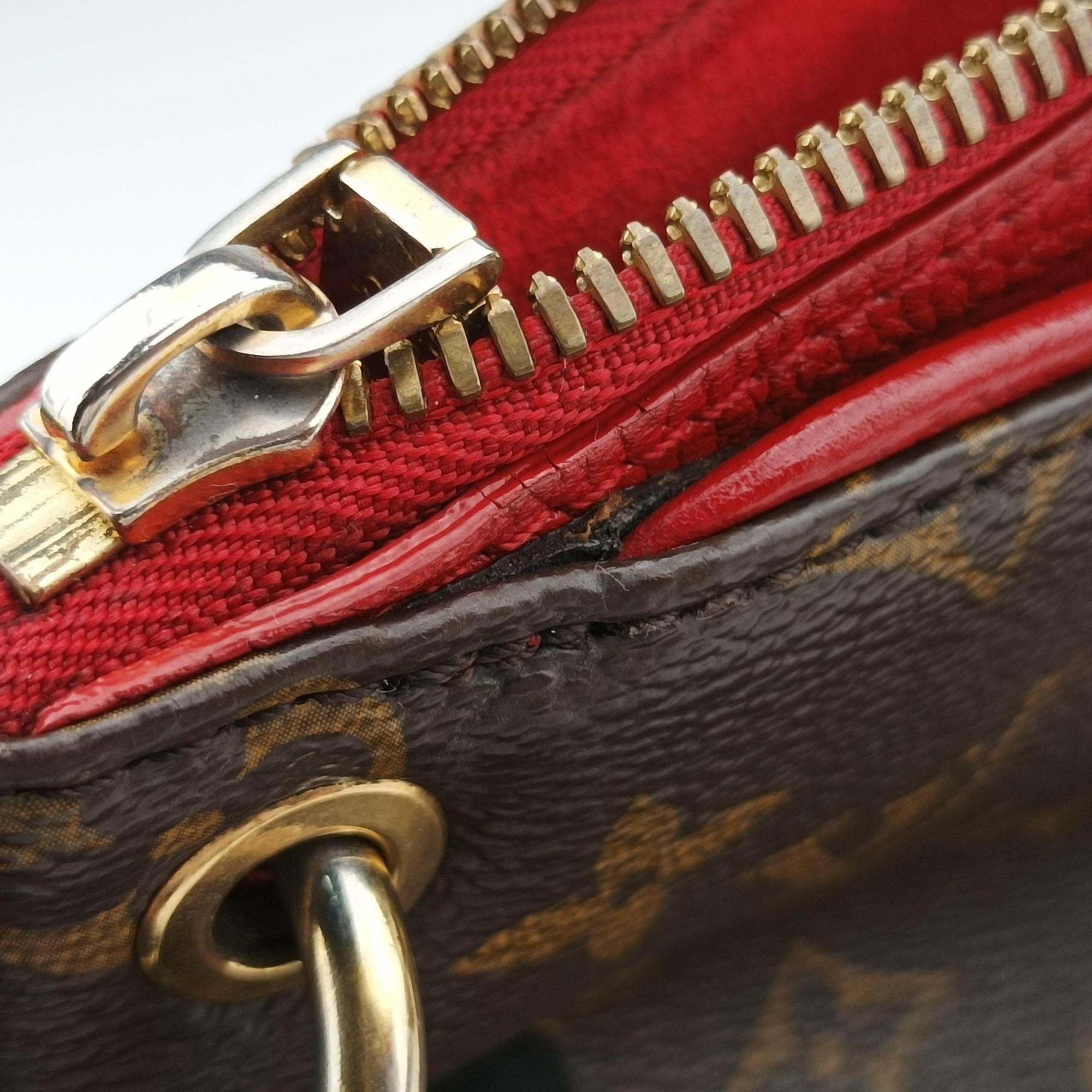 Pre-owned Louis Vuitton PALLAS brown×CERISE Monogram Canvas×calf leather M41175 handbag | stylenewstar
