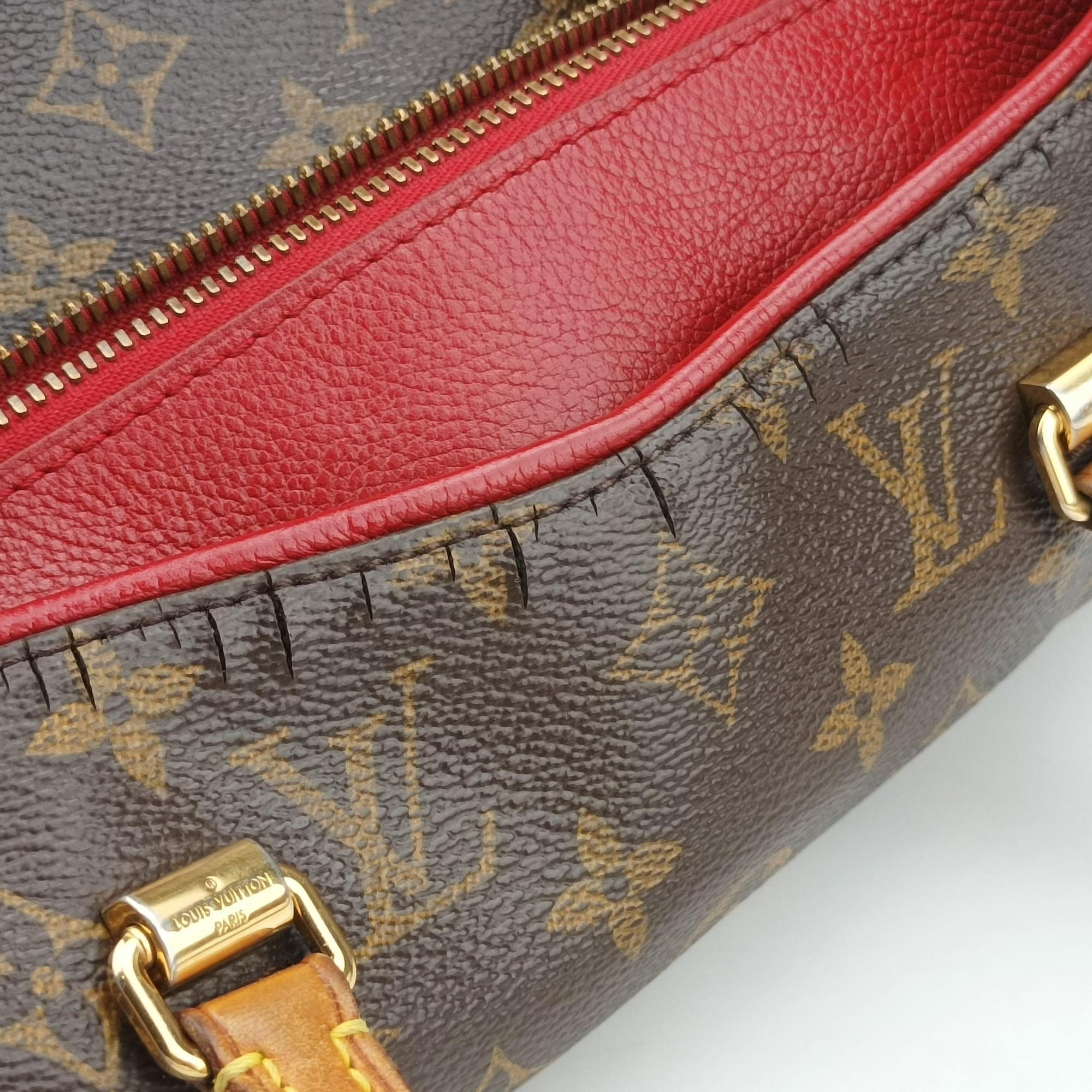 Pre-owned Louis Vuitton PALLAS brown×CERISE Monogram Canvas×calf leather M41175 handbag | stylenewstar
