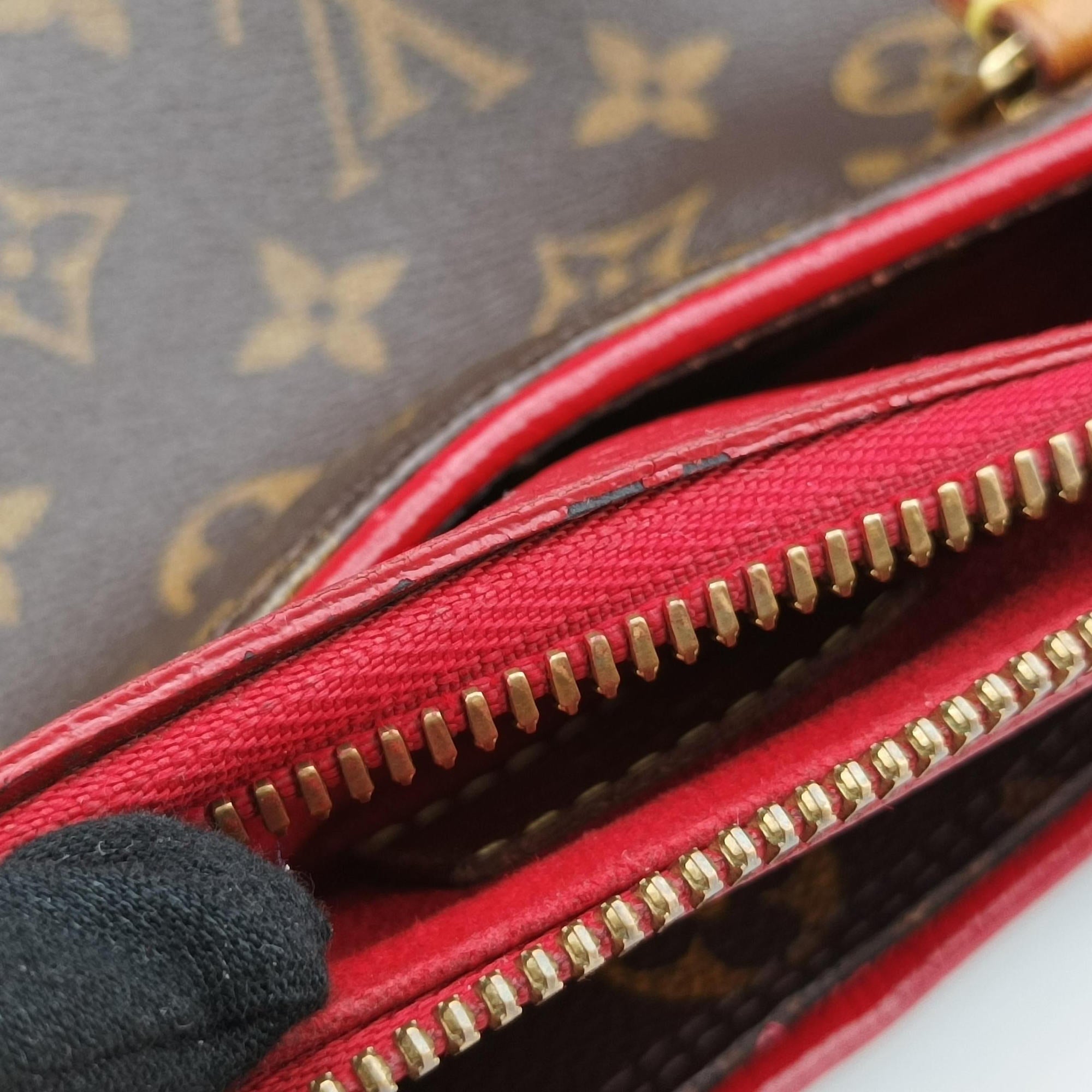Pre-owned Louis Vuitton PALLAS brown×CERISE Monogram Canvas×calf leather M41175 handbag | stylenewstar