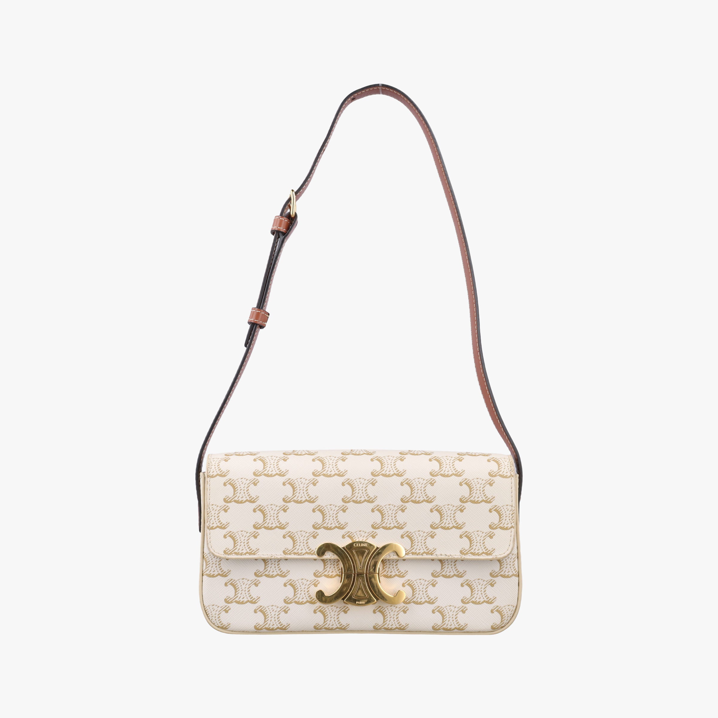 Pre-owned Celine Teen Triomphe White PVC coated canvas  shoulderbag | stylenewstar