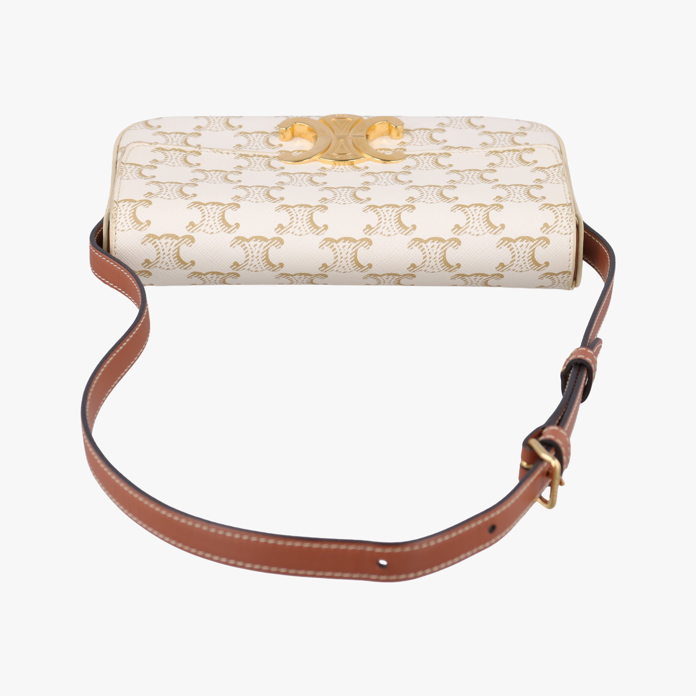 Pre-owned Celine Teen Triomphe White PVC coated canvas  shoulderbag | stylenewstar