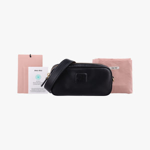 Pre-owned Miu Miu Logo belt Black leather  bum bag/waist bag | stylenewstar