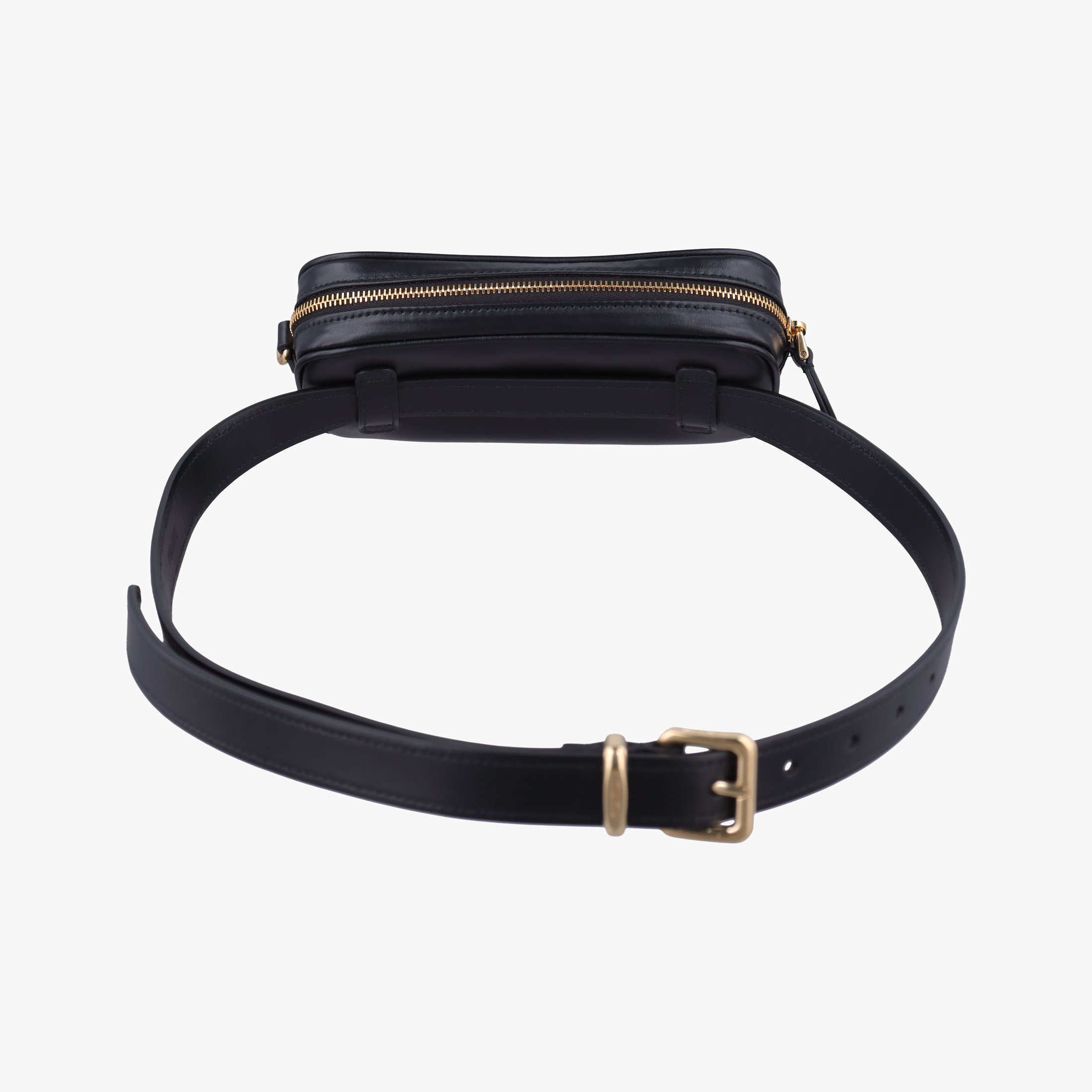 Pre-owned Miu Miu Logo belt Black leather  bum bag/waist bag | stylenewstar