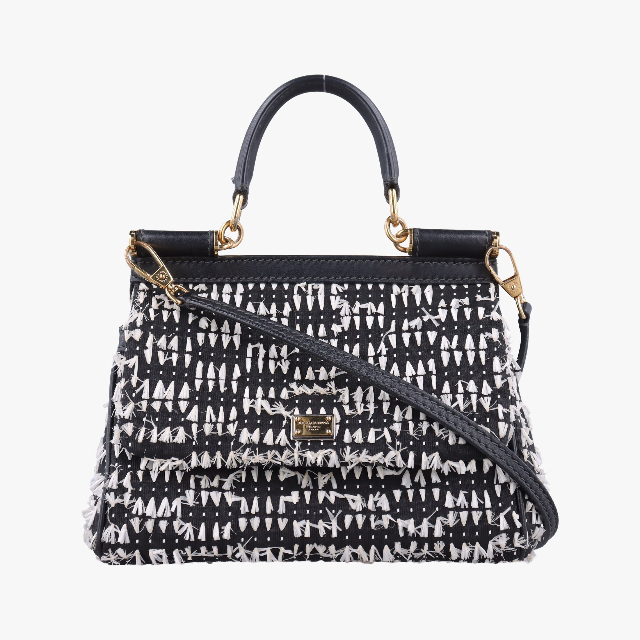 Vintage Dolce & Gabbana SICILY Black×white Canvas × Leather  shoulderbag | stylenewstar