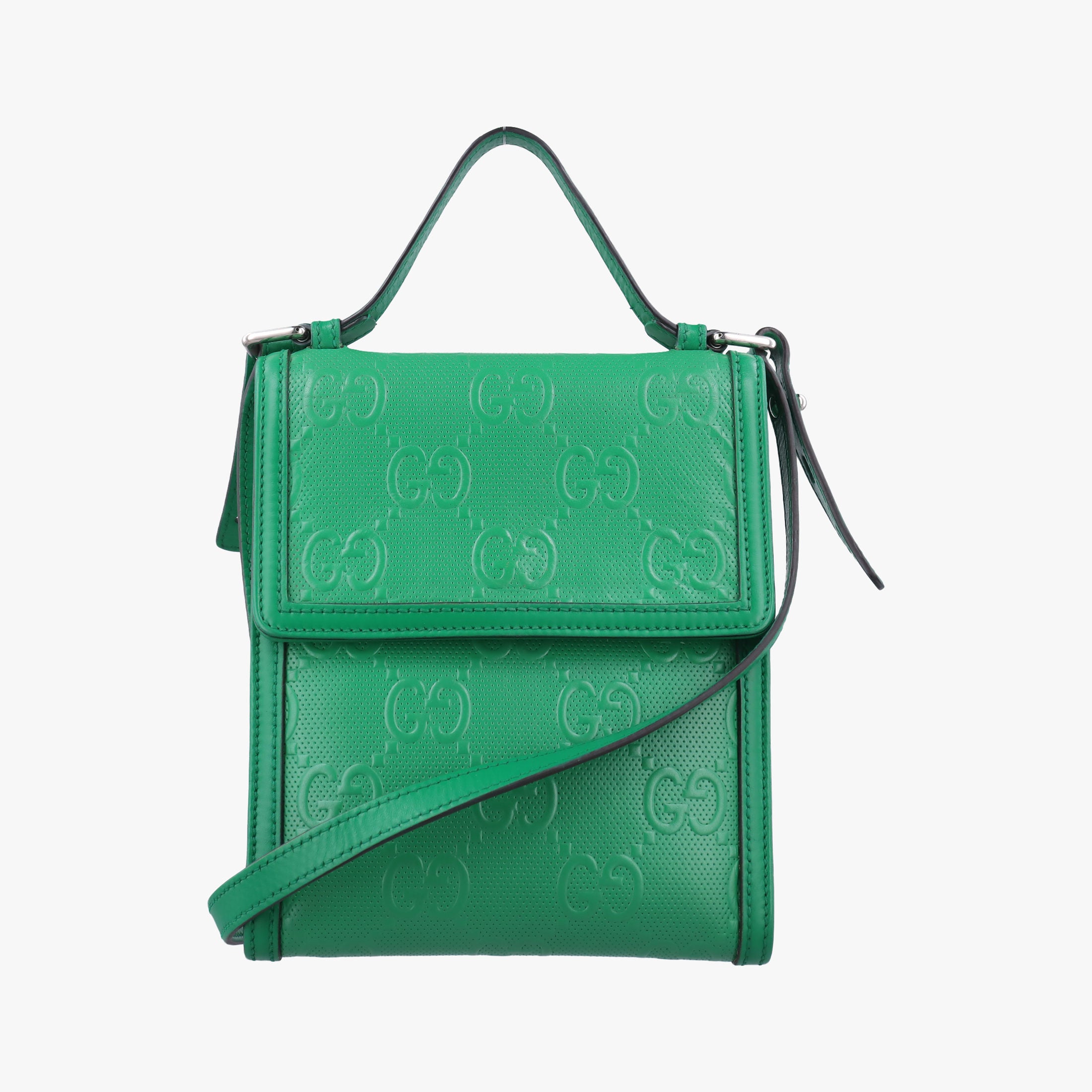 Pre-owned Gucci GG Embossed Messenger Bag Green Leather 625782 shoulderbag | stylenewstar