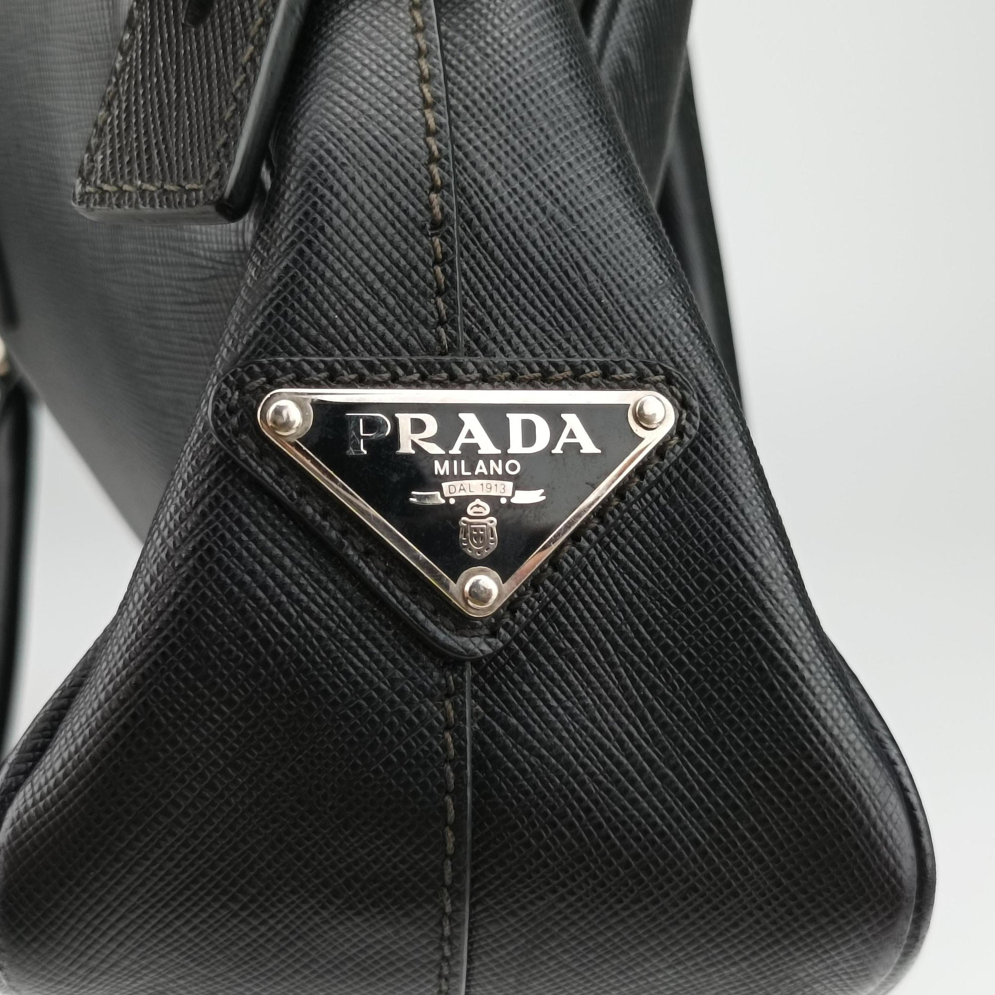 Secondhand Prada business bag briefcase Black SAFFIANO Leather 2VE363 handbag | stylenewstar
