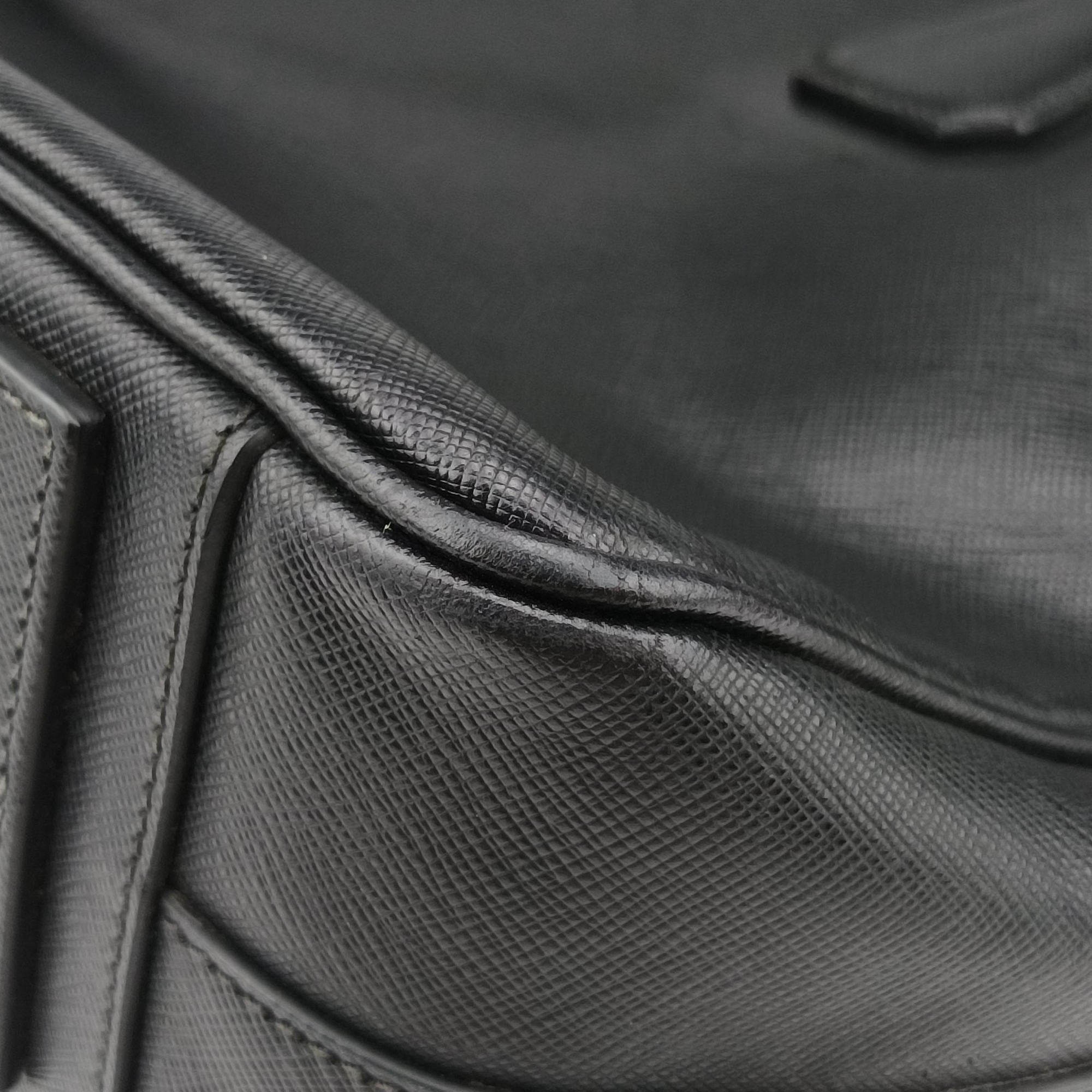Secondhand Prada business bag briefcase Black SAFFIANO Leather 2VE363 handbag | stylenewstar