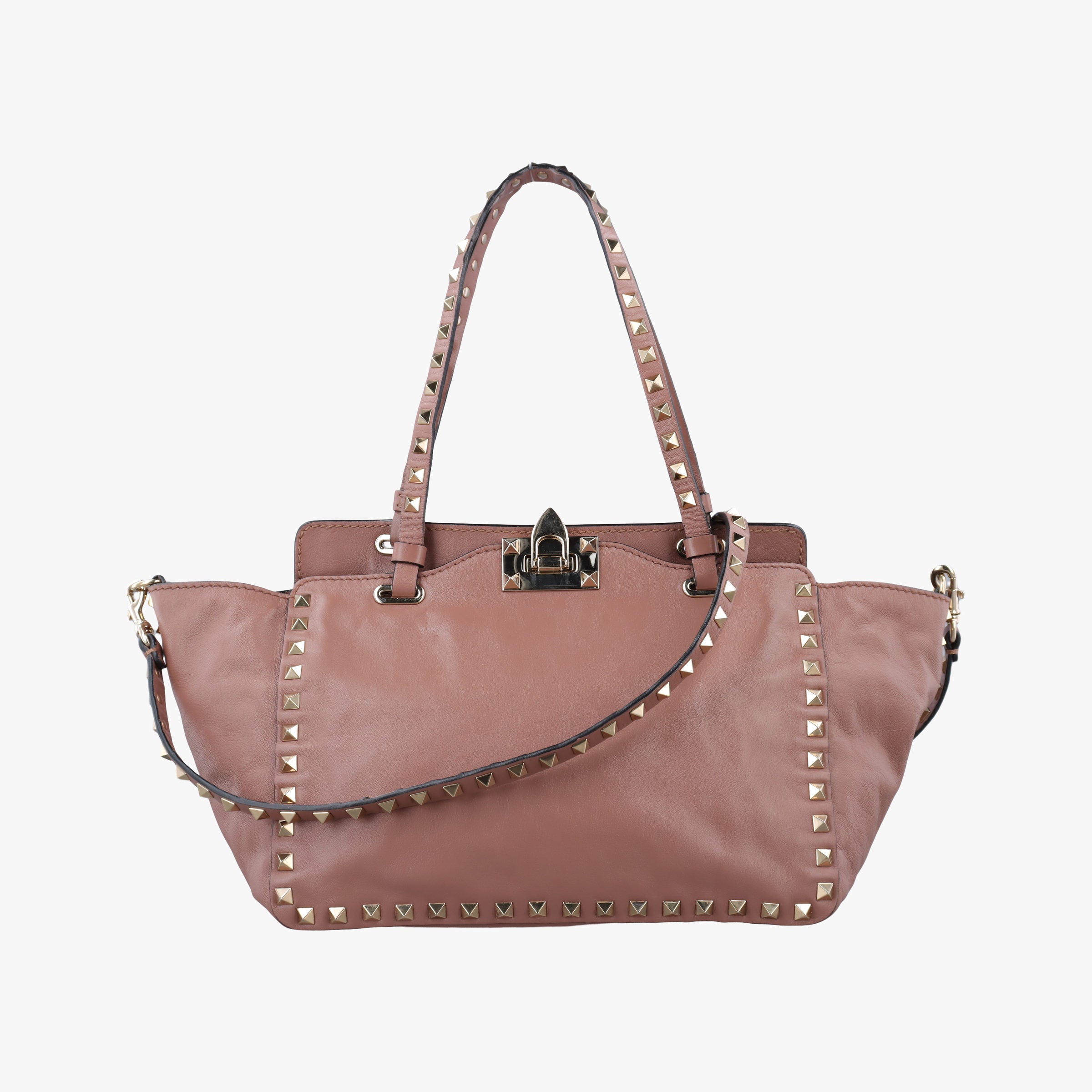 Pre-owned Valentino Rockstud PinkBrown Leather  shoulderbag | stylenewstar