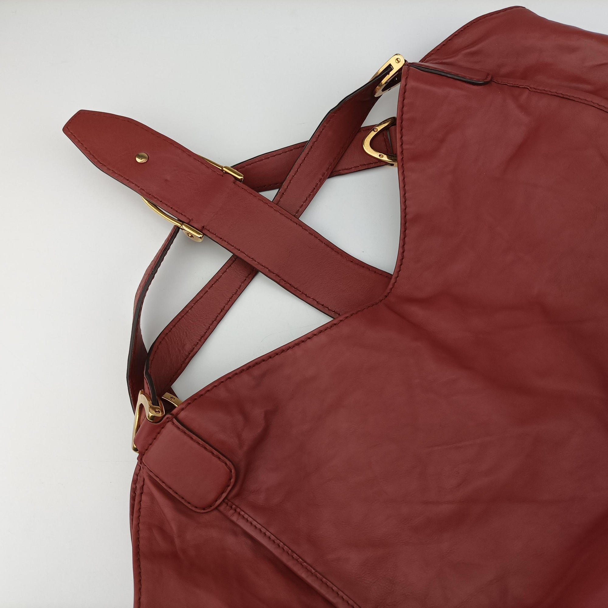 Pre-owned Gucci Soft Stirrup Burgundy Leather 296856 handbag | stylenewstar