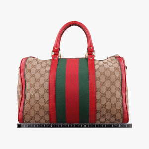 Pre-owned Gucci Sherry Line Beige×Red×Green canvas×leather 247205 shoulderbag | stylenewstar