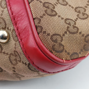 Pre-owned Gucci Sherry Line Beige×Red×Green canvas×leather 247205 shoulderbag | stylenewstar