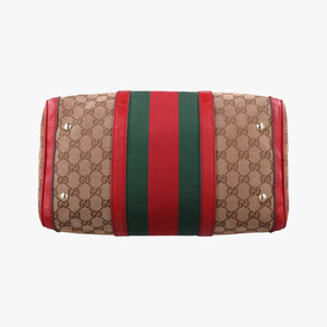 Pre-owned Gucci Sherry Line Beige×Red×Green canvas×leather 247205 shoulderbag | stylenewstar