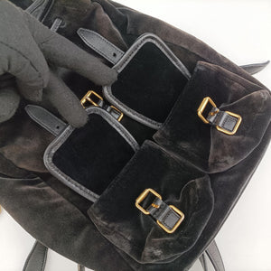 Secondhand Yves Saint Laurent Festival Fringe Backpack Black velour 421943 backpack/rucksack | stylenewstar