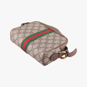 Pre-owned Gucci OPHIDIA Beige x Brown PVC coated canvas×leather 517350 shoulderbag | stylenewstar
