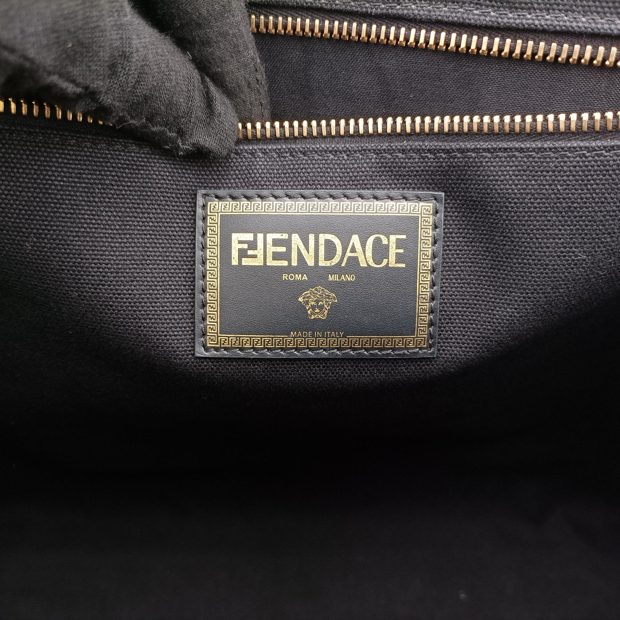 Pre-owned Fendi Fendace La Medusa Black×yellow canvas 8BH395 handbag | stylenewstar