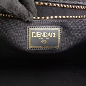 Pre-owned Fendi Fendace La Medusa Black×yellow canvas 8BH395 handbag | stylenewstar