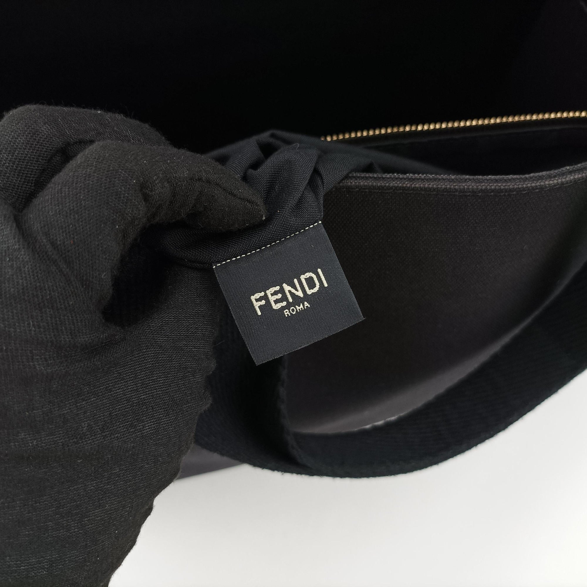 Pre-owned Fendi Fendace La Medusa Black×yellow canvas 8BH395 handbag | stylenewstar
