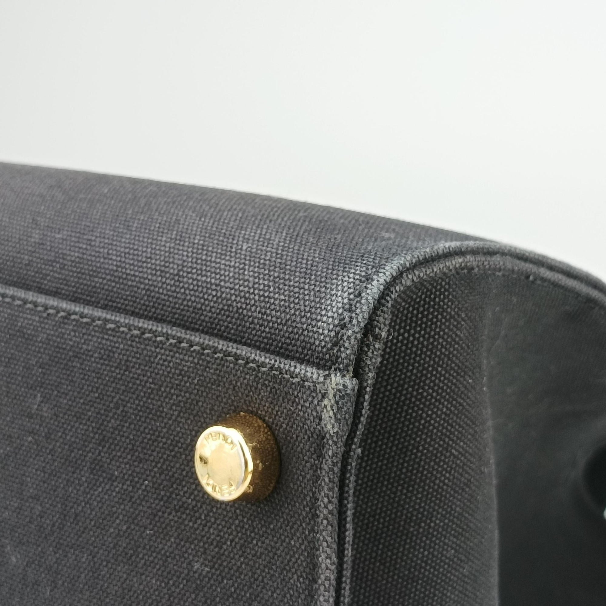Pre-owned Fendi Fendace La Medusa Black×yellow canvas 8BH395 handbag | stylenewstar