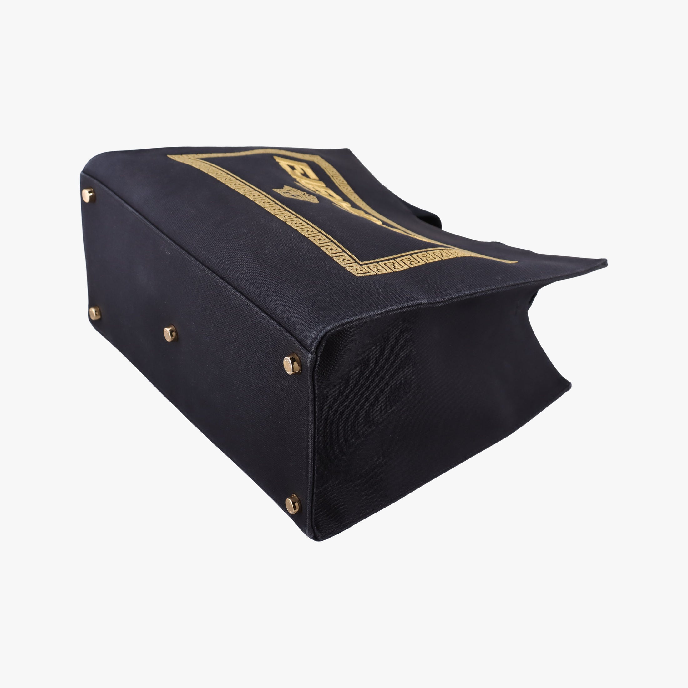 Pre-owned Fendi Fendace La Medusa Black×yellow canvas 8BH395 handbag | stylenewstar