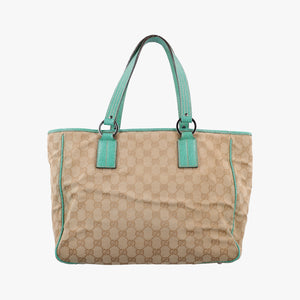 Pre-owned Gucci GG Canvas Tote Beige × Green canvas×leather 113017 handbag | stylenewstar