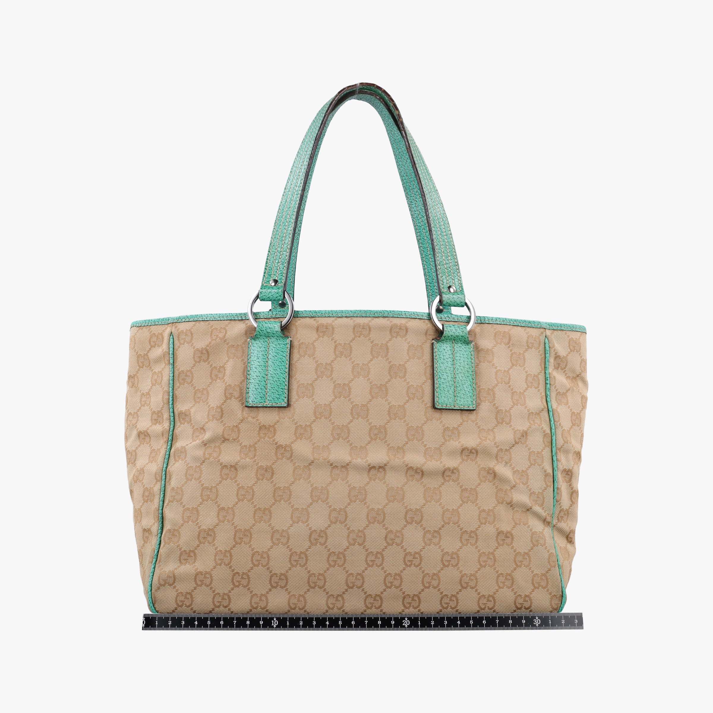 Pre-owned Gucci GG Canvas Tote Beige × Green canvas×leather 113017 handbag | stylenewstar