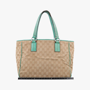 Pre-owned Gucci GG Canvas Tote Beige × Green canvas×leather 113017 handbag | stylenewstar