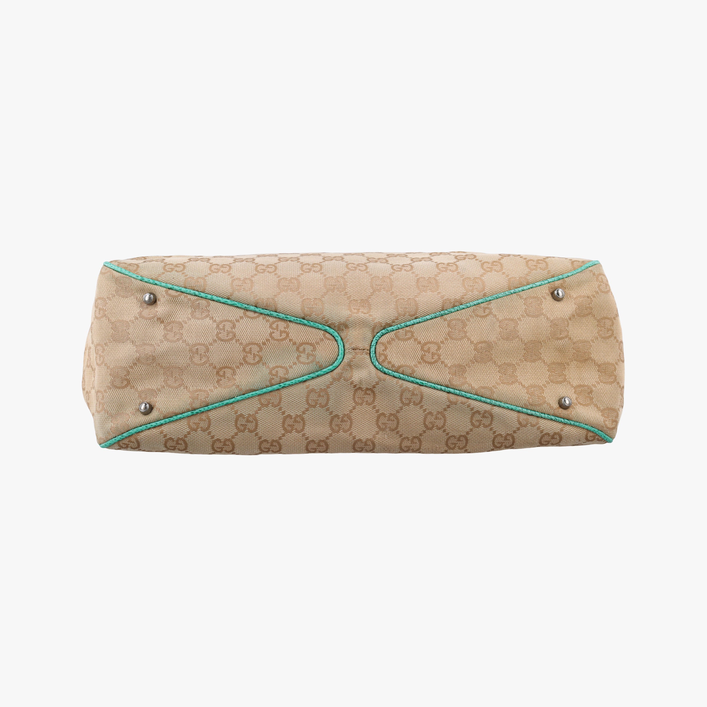 Pre-owned Gucci GG Canvas Tote Beige × Green canvas×leather 113017 handbag | stylenewstar