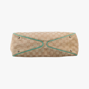 Pre-owned Gucci GG Canvas Tote Beige × Green canvas×leather 113017 handbag | stylenewstar