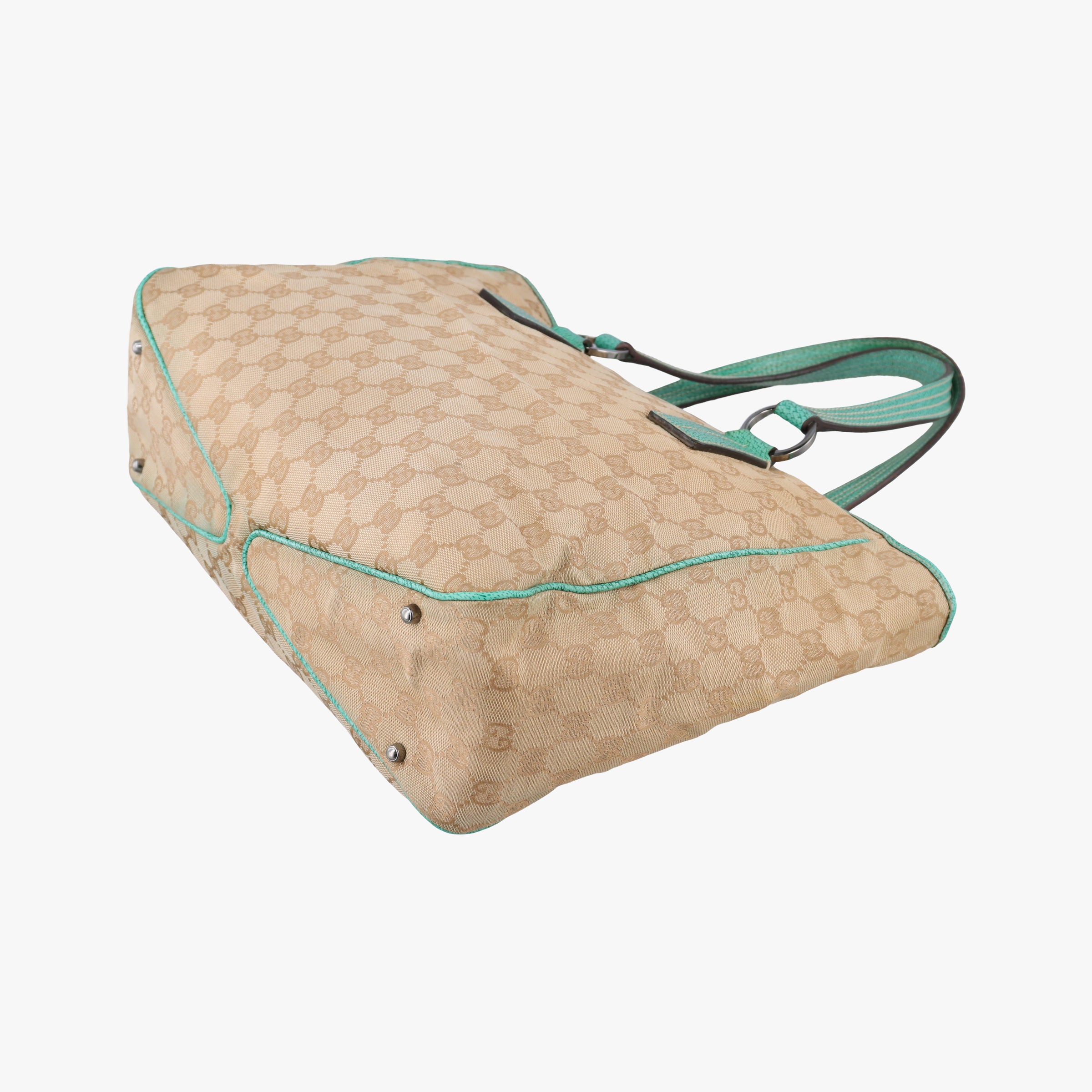 Pre-owned Gucci GG Canvas Tote Beige × Green canvas×leather 113017 handbag | stylenewstar