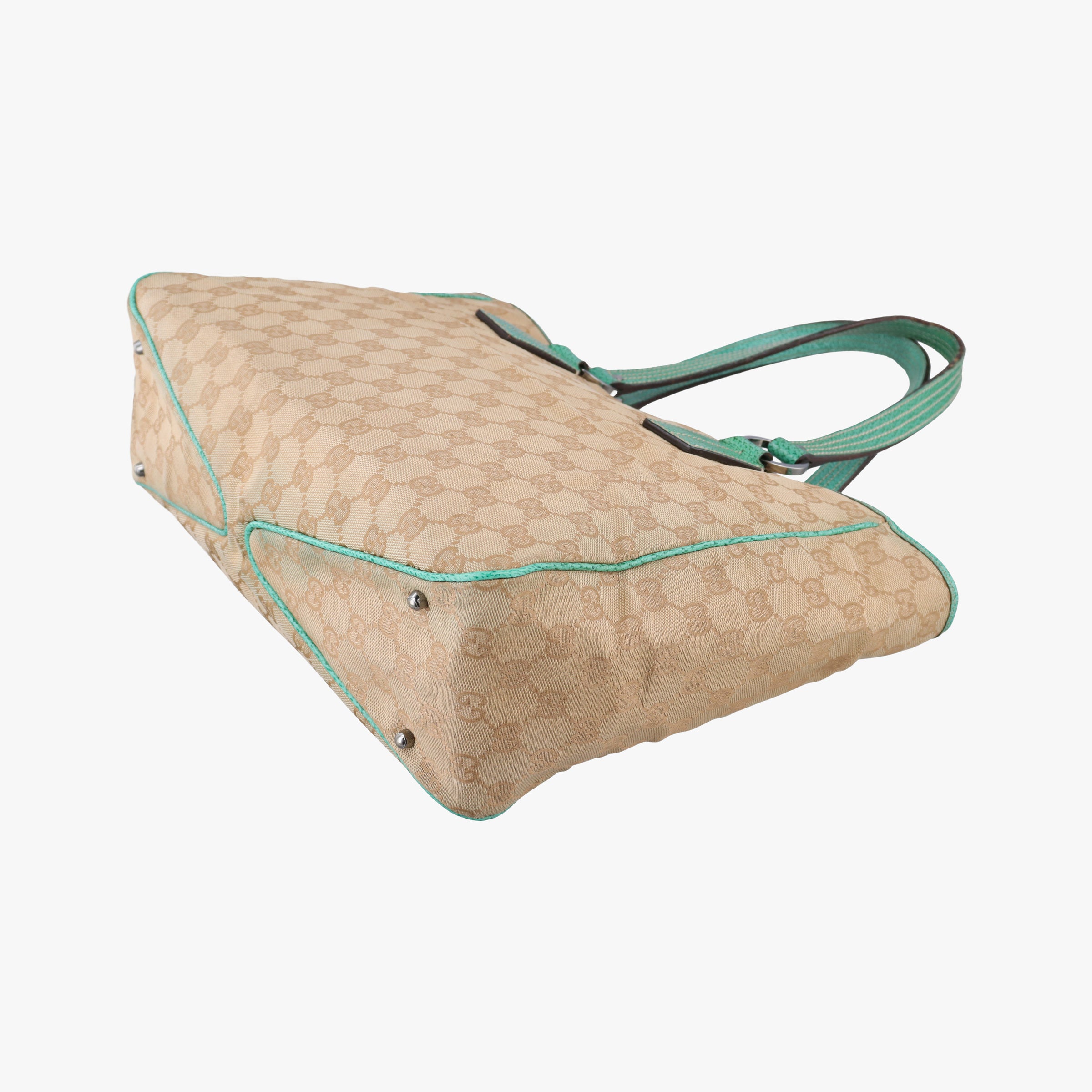 Pre-owned Gucci GG Canvas Tote Beige × Green canvas×leather 113017 handbag | stylenewstar