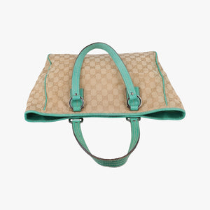 Pre-owned Gucci GG Canvas Tote Beige × Green canvas×leather 113017 handbag | stylenewstar