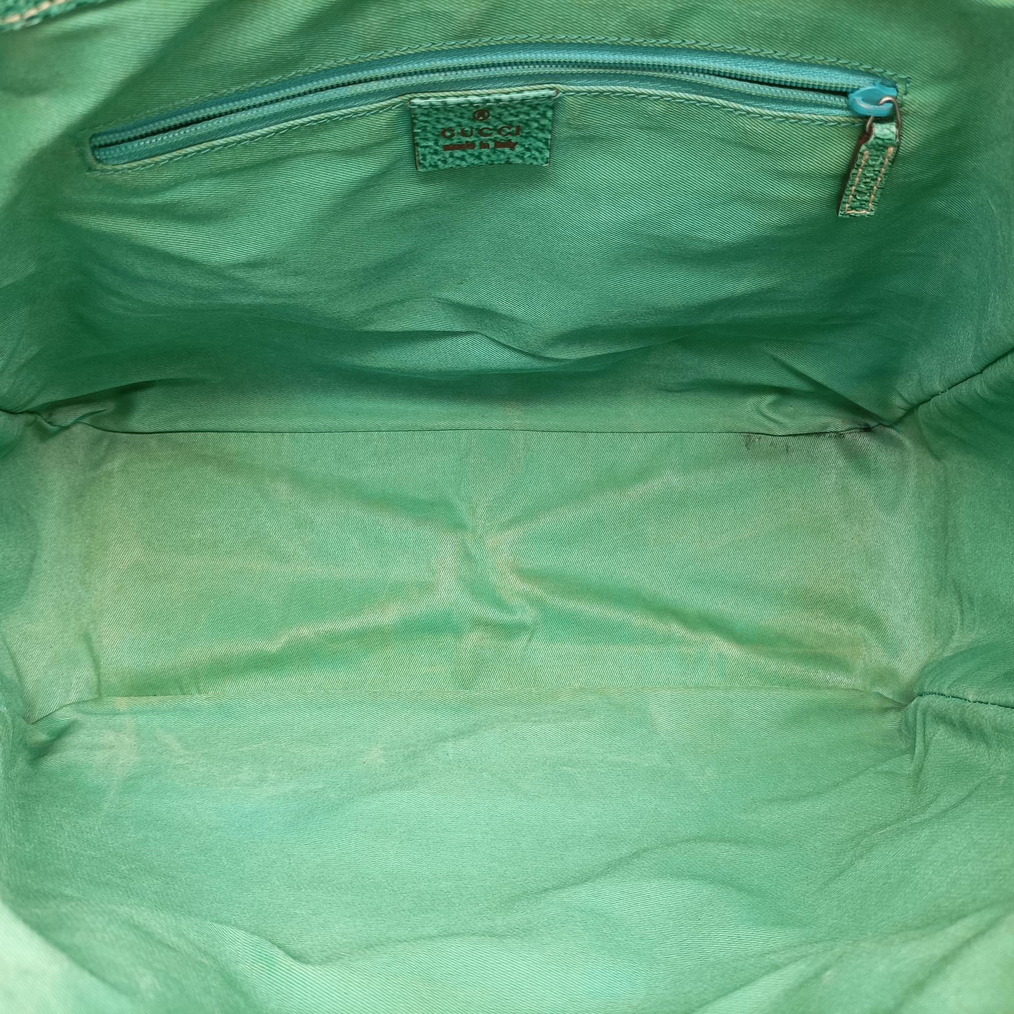 Pre-owned Gucci GG Canvas Tote Beige × Green canvas×leather 113017 handbag | stylenewstar