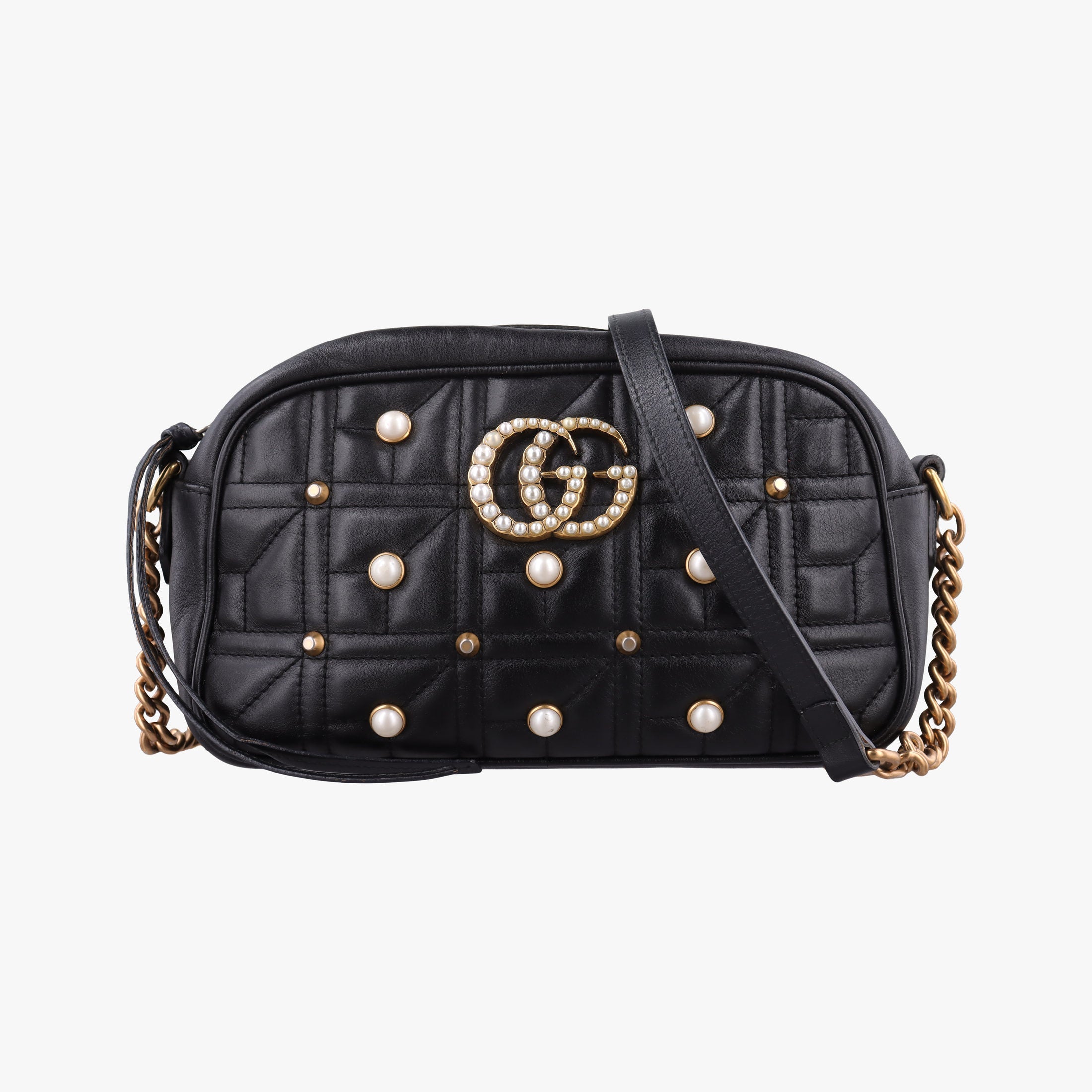 Pre-owned Gucci GG Marmont Black Leather 447632 shoulderbag | stylenewstar