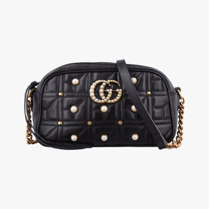 Pre-owned Gucci GG Marmont Black Leather 447632 shoulderbag | stylenewstar