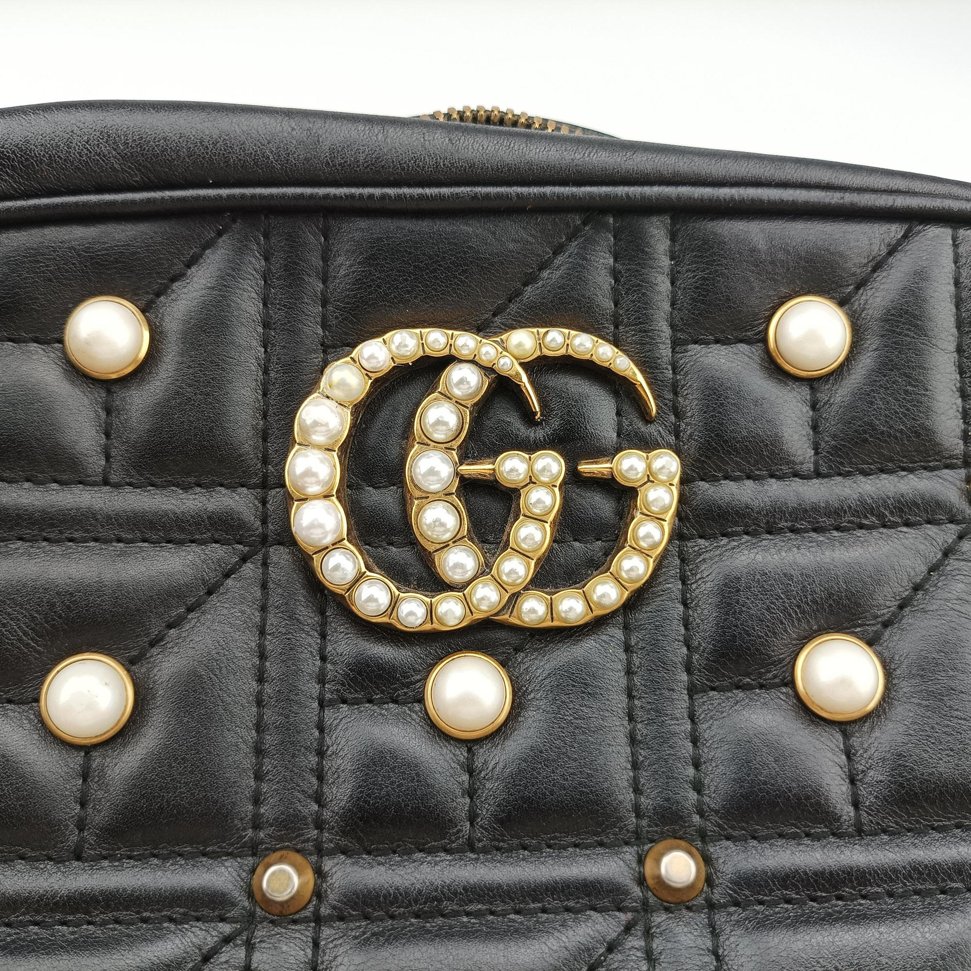 Pre-owned Gucci GG Marmont Black Leather 447632 shoulderbag | stylenewstar