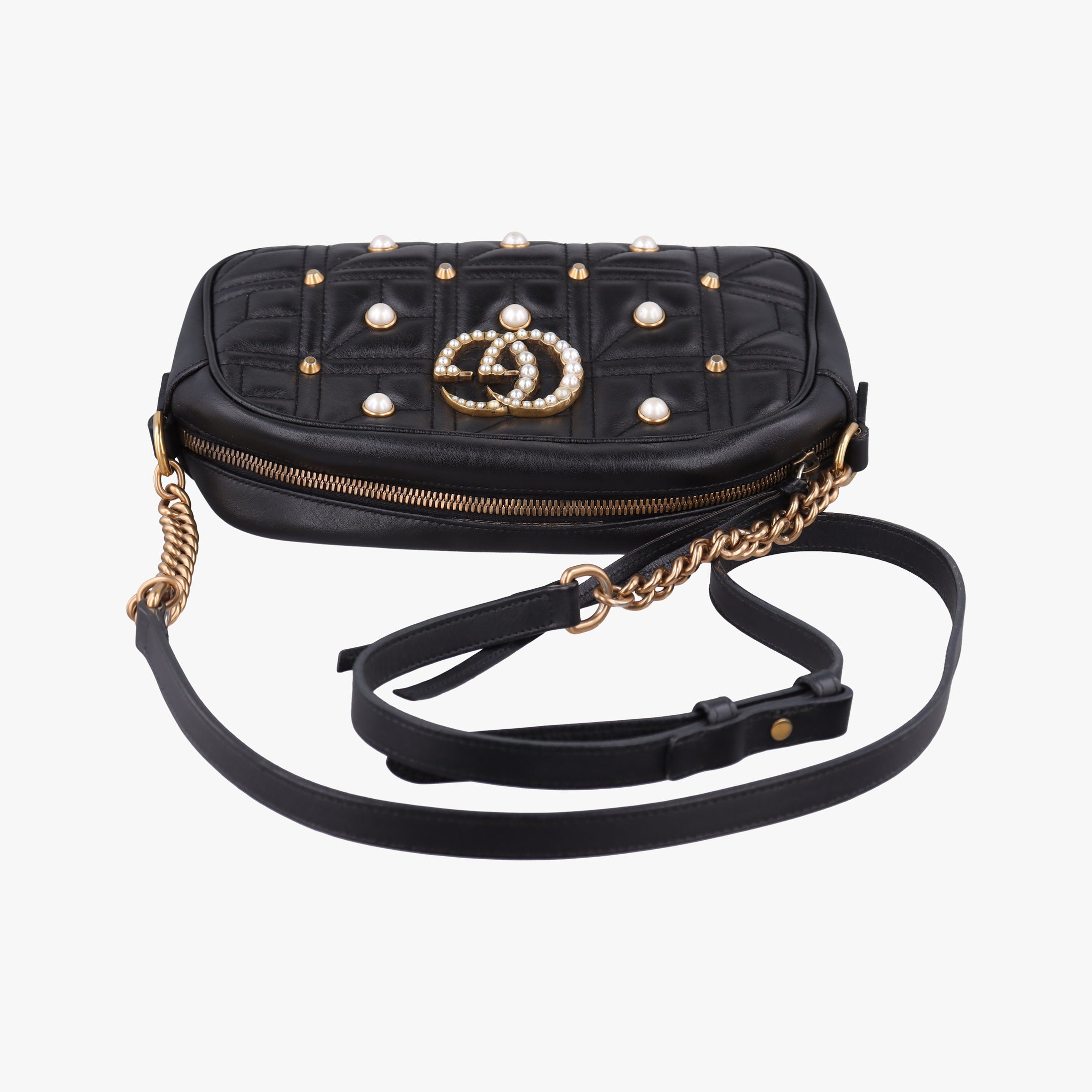 Pre-owned Gucci GG Marmont Black Leather 447632 shoulderbag | stylenewstar