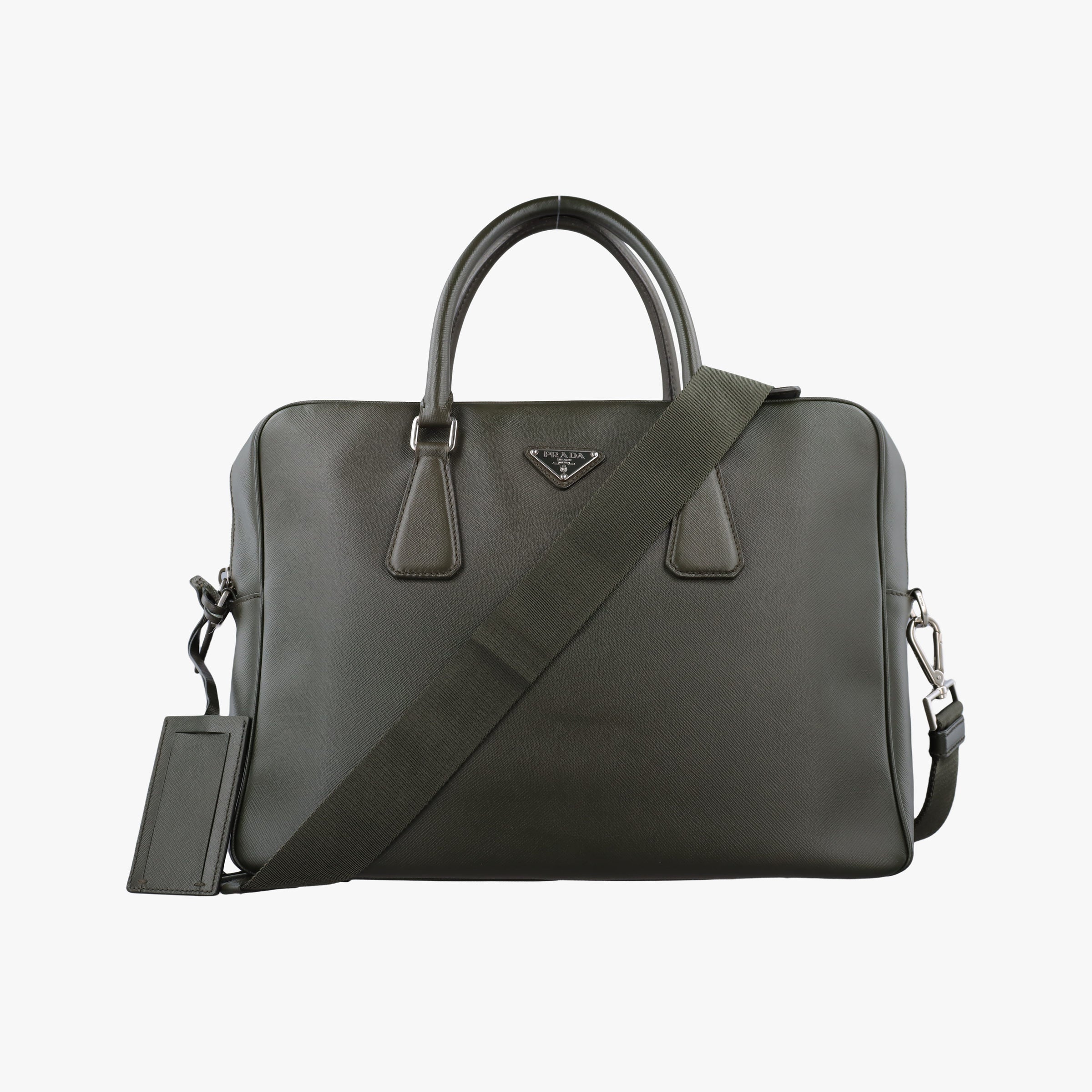 Vintage Prada Business Briefcase Green SAFFIANO Leather 2VE011 shoulderbag | stylenewstar