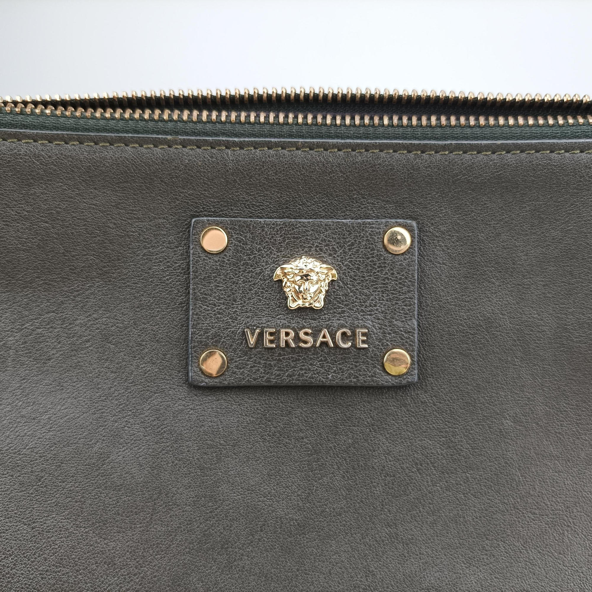 Vintage VERSACE Studded Medusa Green Leather  shoulderbag | stylenewstar