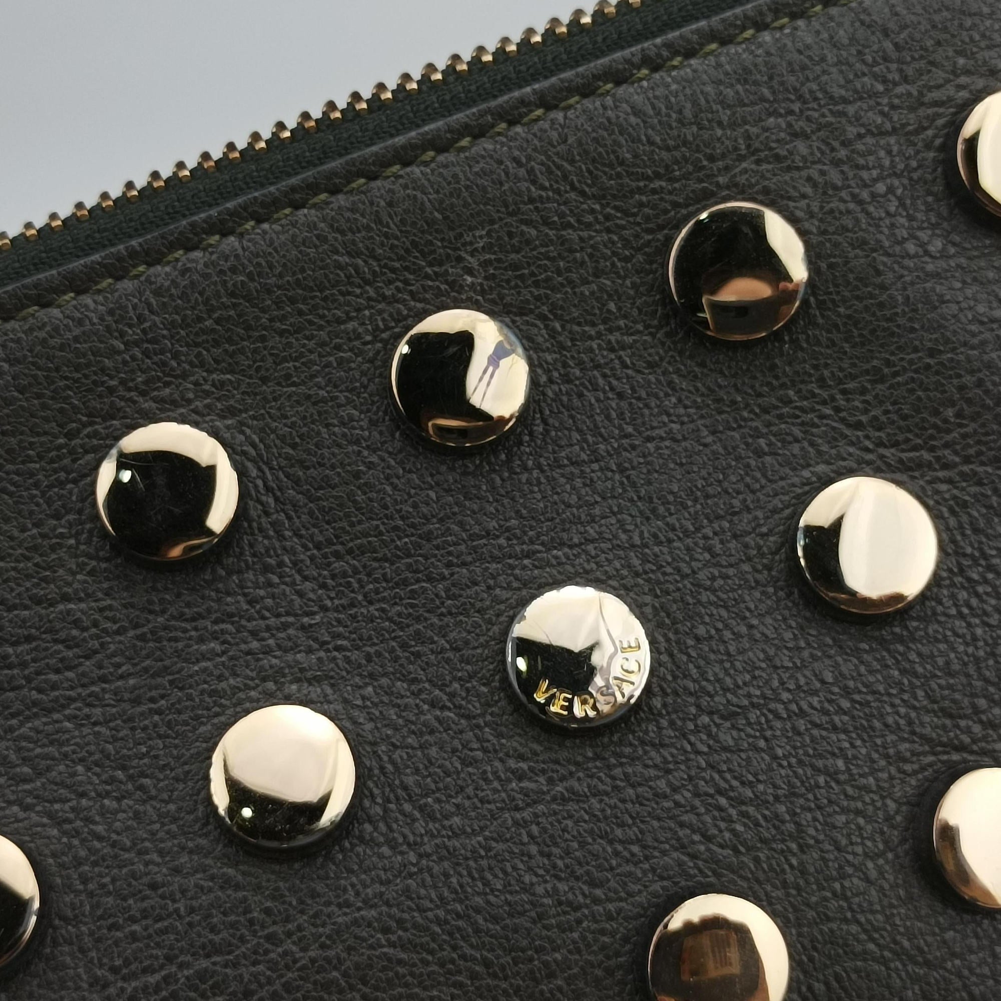 Vintage VERSACE Studded Medusa Green Leather  shoulderbag | stylenewstar
