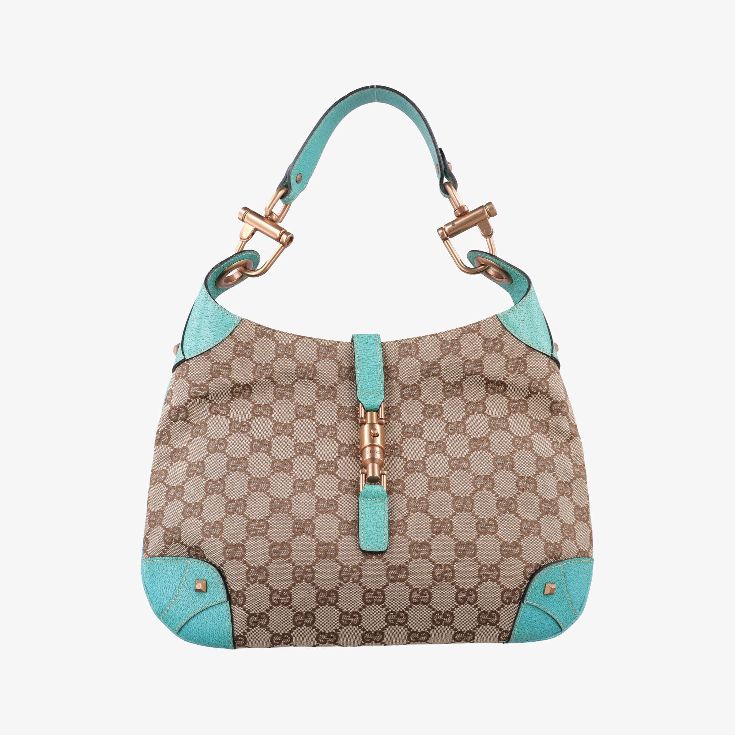 Vintage Gucci New Jackie khaki×blue canvas×leather 120888 handbag | stylenewstar