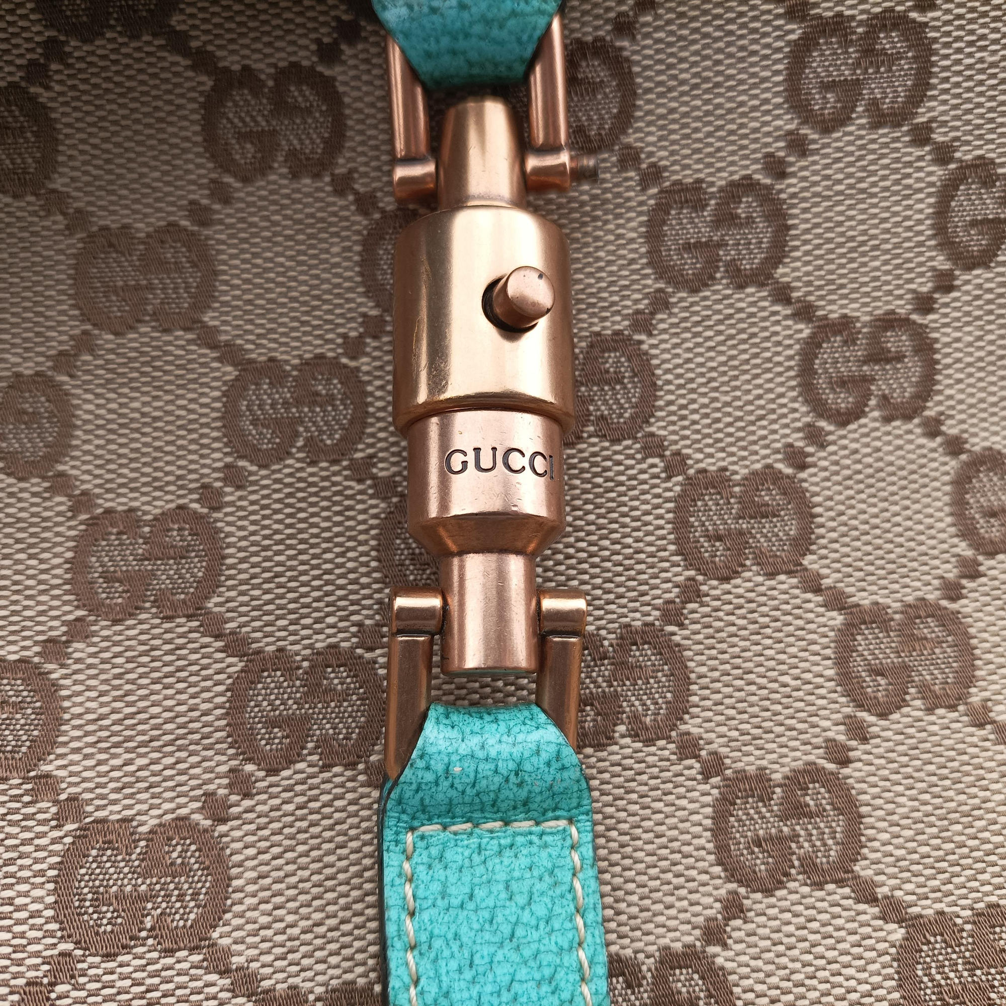 Vintage Gucci New Jackie khaki×blue canvas×leather 120888 handbag | stylenewstar