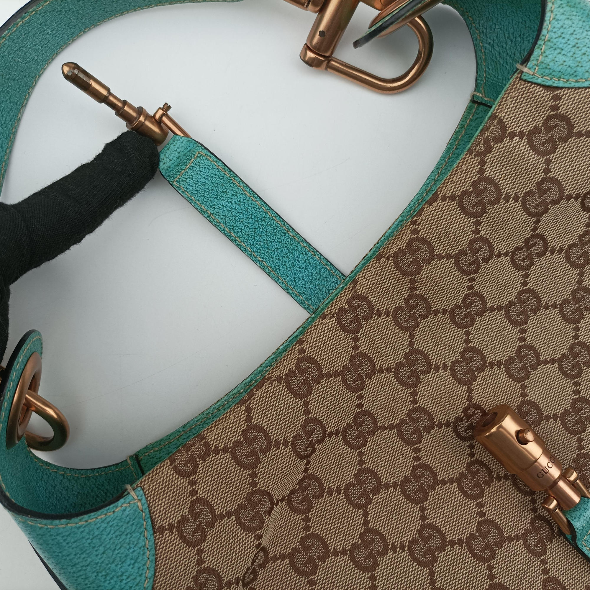 Vintage Gucci New Jackie khaki×blue canvas×leather 120888 handbag | stylenewstar