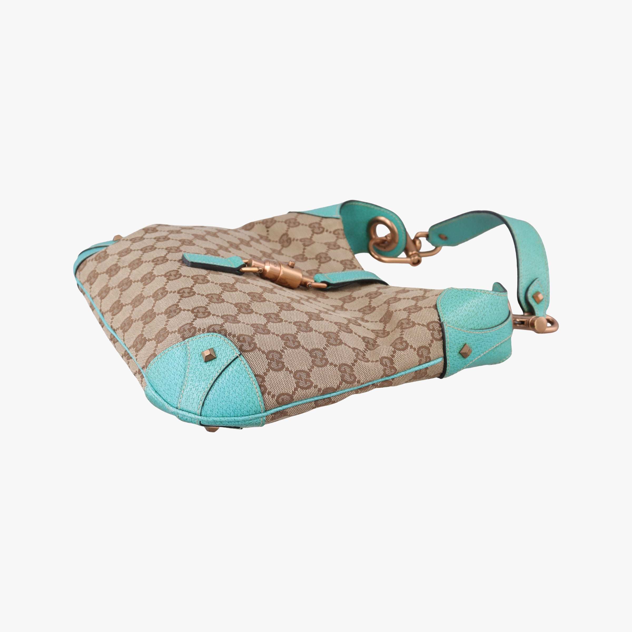 Vintage Gucci New Jackie khaki×blue canvas×leather 120888 handbag | stylenewstar
