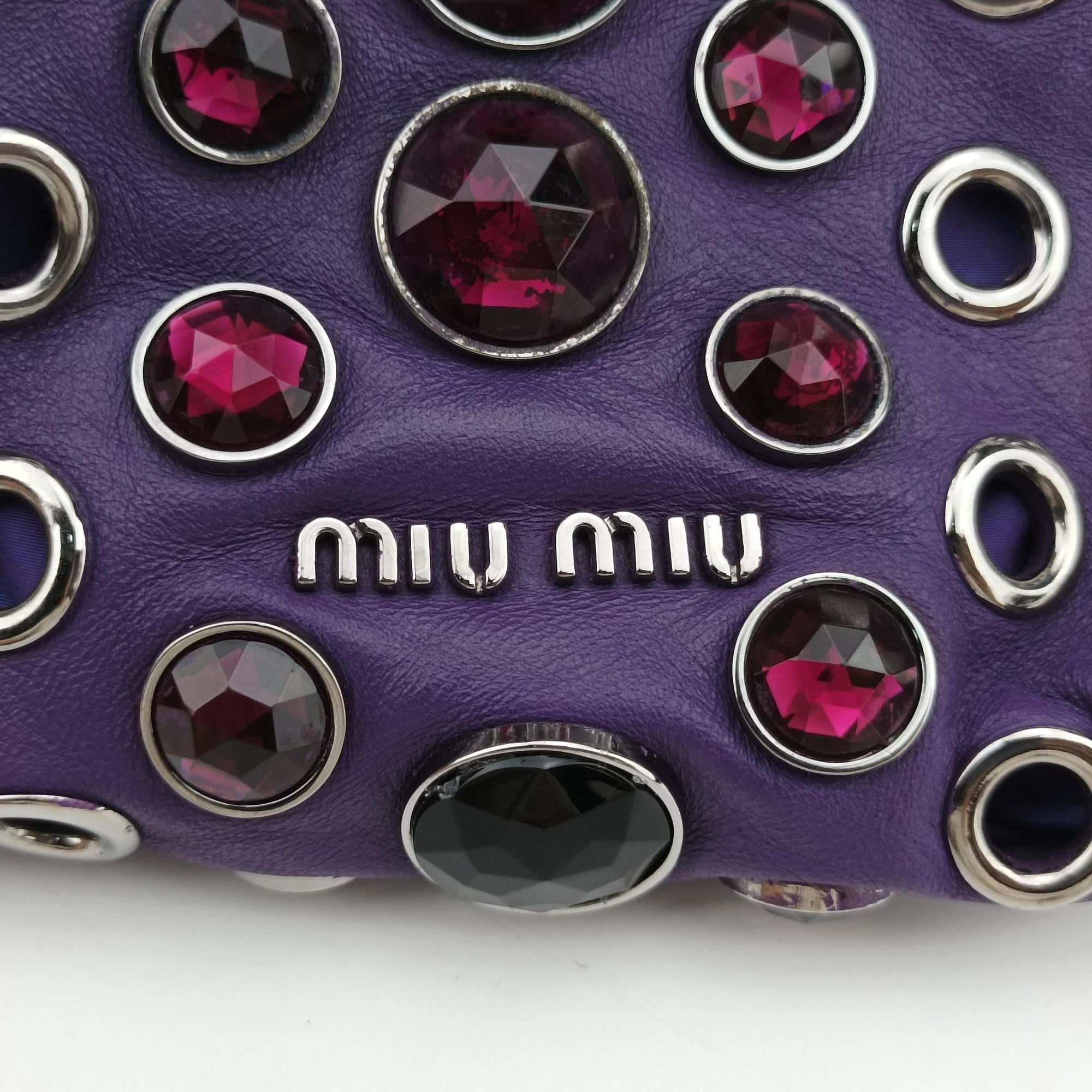 Pre-owned Miu Miu Grommet Mini Jewel Embellished Drawstring Bucket Purple lambskin  shoulderbag | stylenewstar
