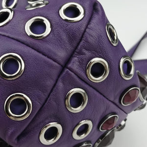 Pre-owned Miu Miu Grommet Mini Jewel Embellished Drawstring Bucket Purple lambskin  shoulderbag | stylenewstar