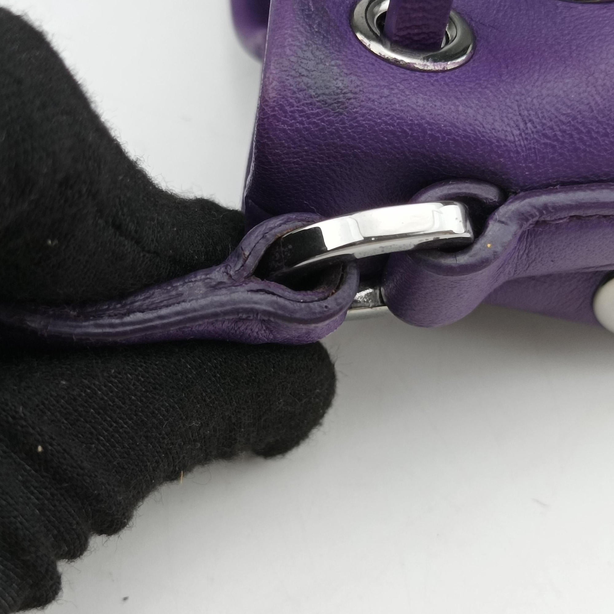 Pre-owned Miu Miu Grommet Mini Jewel Embellished Drawstring Bucket Purple lambskin  shoulderbag | stylenewstar
